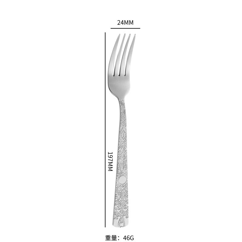 410Stainless Steel Tableware Hotel Restaurant Totem Pattern Knife Fork Spoon Four-Piece Set Western Steak Knife Fork24Set