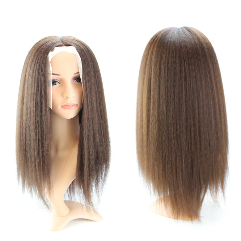 13*4 Factory Direct Sale Front Lace Hand Crochet yaki Long Straight Hair Wig Yaki Synthetic Wig