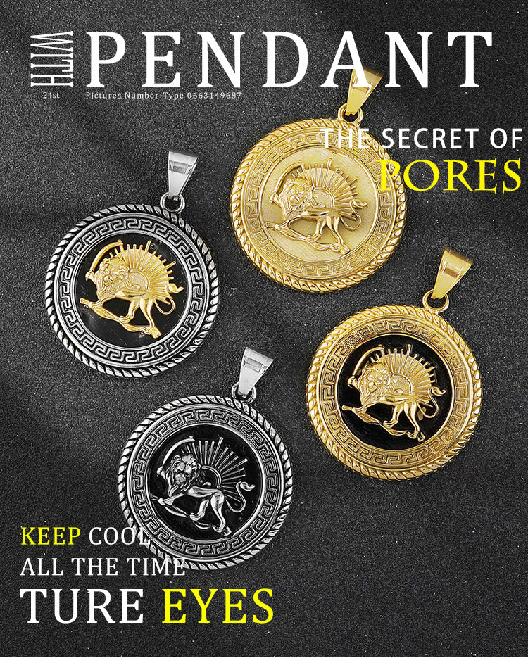 Wholesale AliExpress Hot Selling European and American Style Great Wall Pattern Lion Head Stainless Steel Pendant Necklace Jewelry