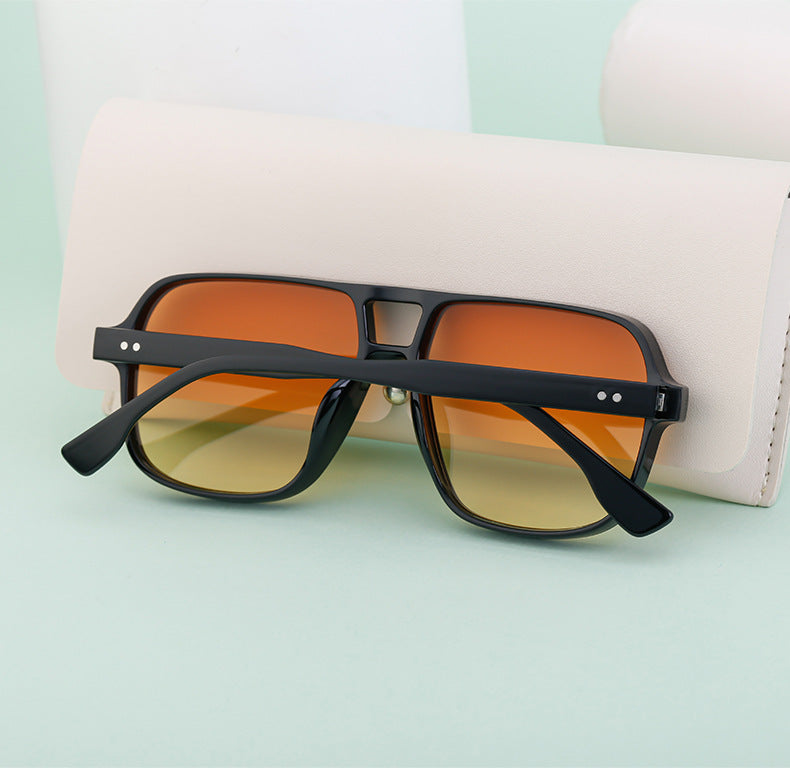 European and American Retro Double Bridge Sunglasses for Men, Large Frame Driving Sunglasses, Men's Outdoor Hiking Sun Protection Glasses shades