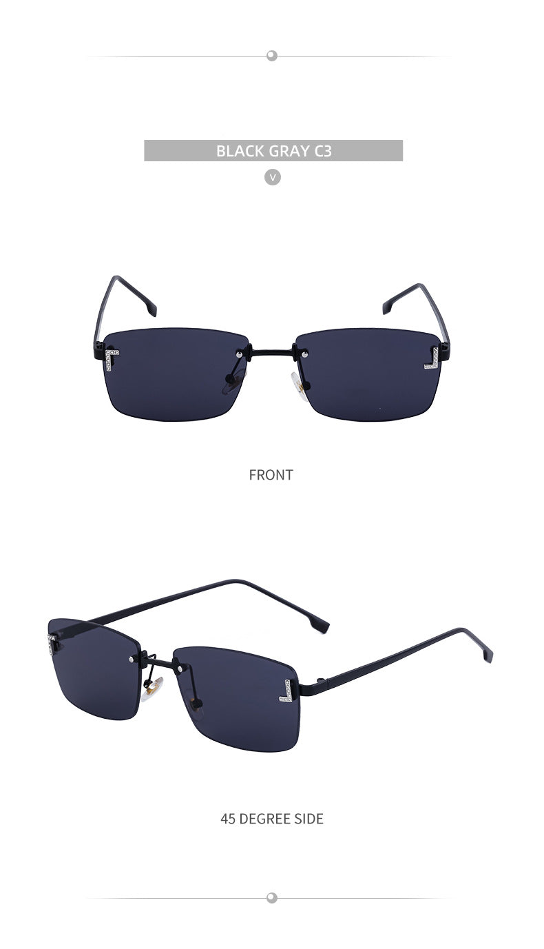 【Customization】European and American Frameless Cut Edge Sunglasses with Rhinestones Square Frame Sunglasses for Women sunglasses