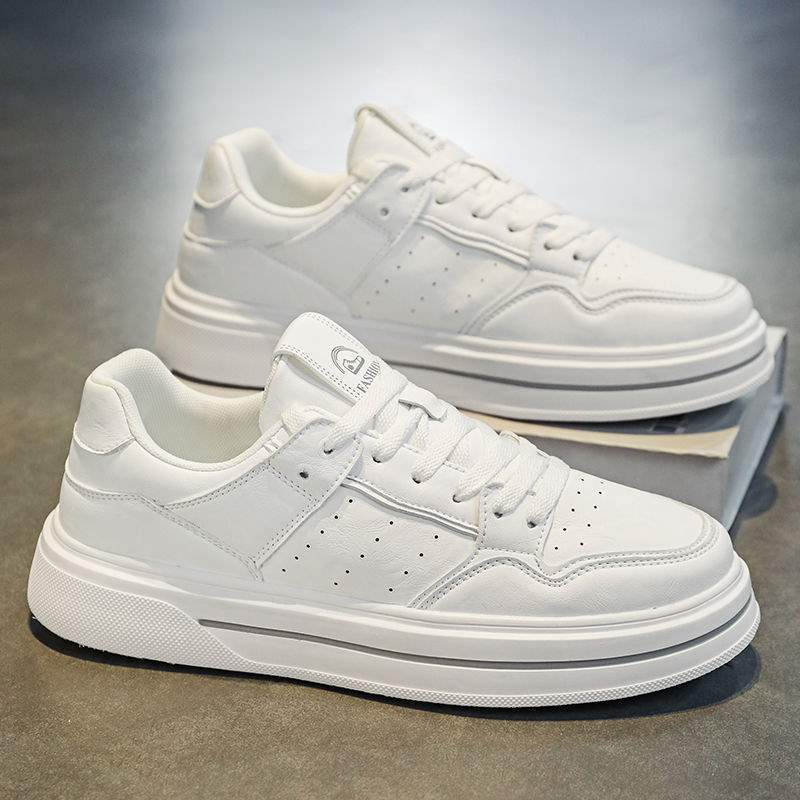 Internet Celebrity Men's Shoes Winter Versatile Casual Trendy Brand Sneakers Leather Waterproof Student Sports Height-Increasing White Trendy Shoes