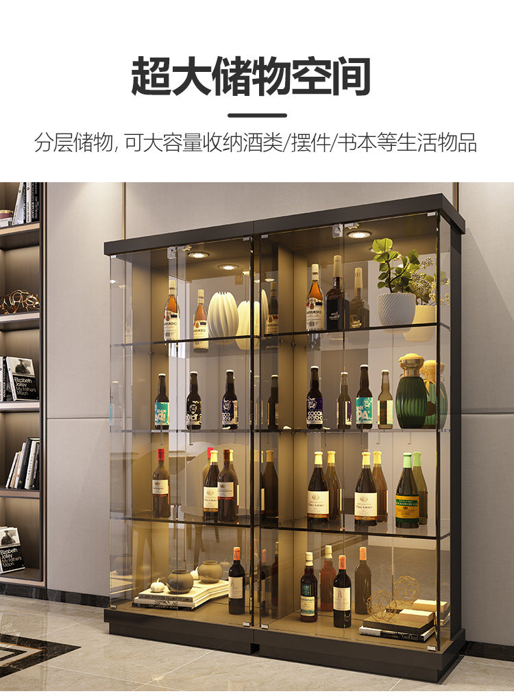 All-Glass Wine Cabinet Living Room Wall-Mounted Sideboard Modern Simple Light Luxury Small Red Wine Transparent Collection Figurine Display Cabinet
