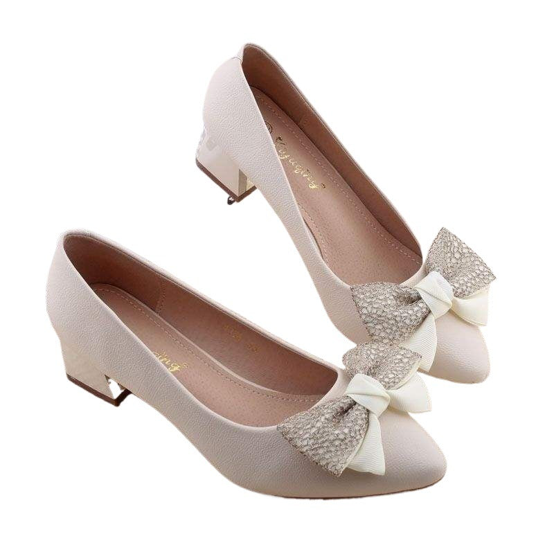 2025Spring Korean Style New Shallow Mouth Chunky Heel Youth French High Heels Fashionable Bowknot Elegant Single Shoes