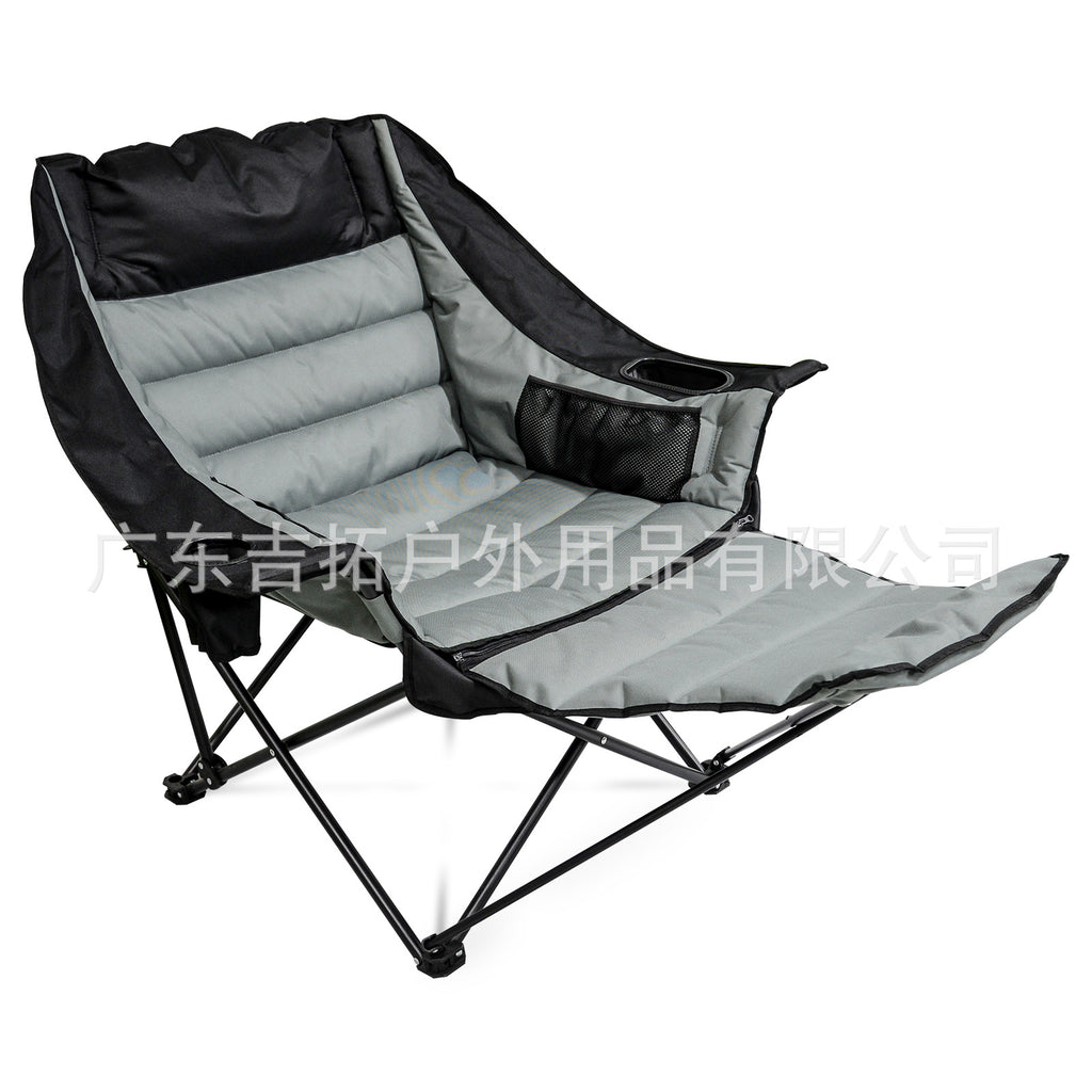 Outdoor Folding Chair with Cotton Padding, Moon Chair with Footrest, Portable Camping Leisure Backrest Folding Beach Chair, Thickened