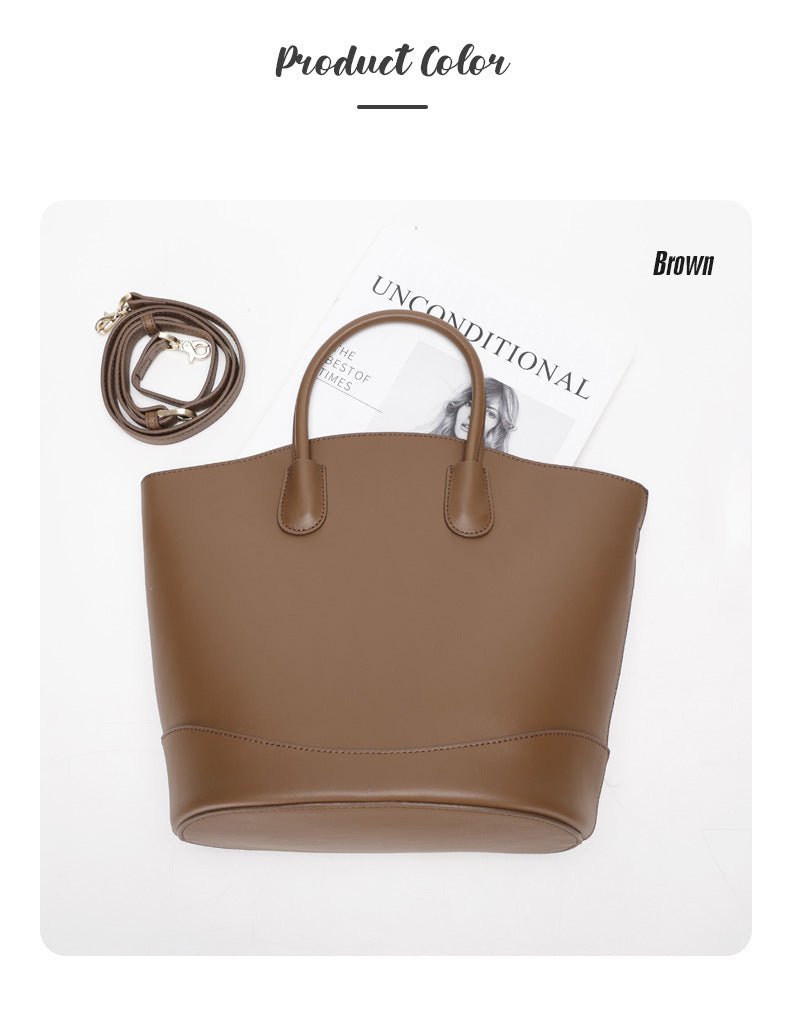 Vintage Large Capacity Commuter Tote Bag Cowhide Bucket Bag Crossbody Shoulder Bag for Women