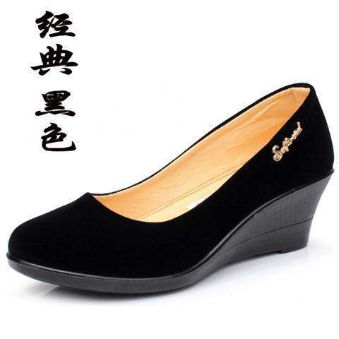 Spring and Autumn Old North Cloth Shoes Women's Shoes Single Shoes Wedge Flat Hotel Workwear High Heel Black Work Shoes Dance Shoes Women