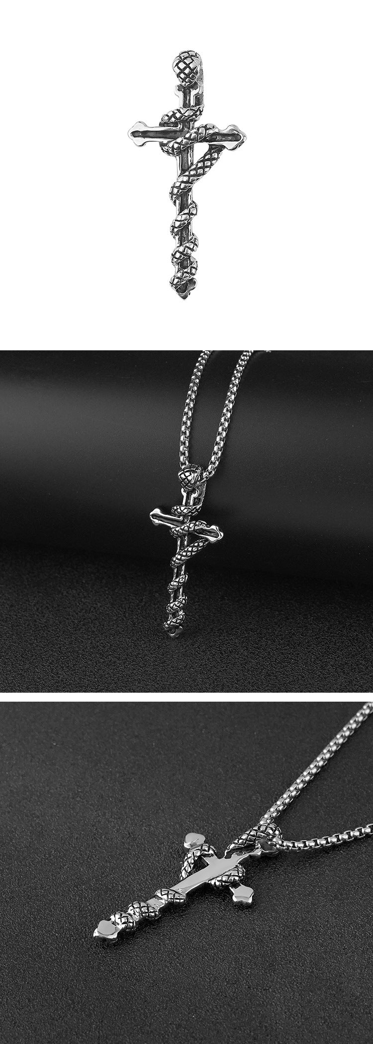 European and American Fashion Personality Exaggerated Zodiac Snake Cross Necklace Pendant Men's Trendy Hip Hop Versatile Hanging Decoration Wholesale