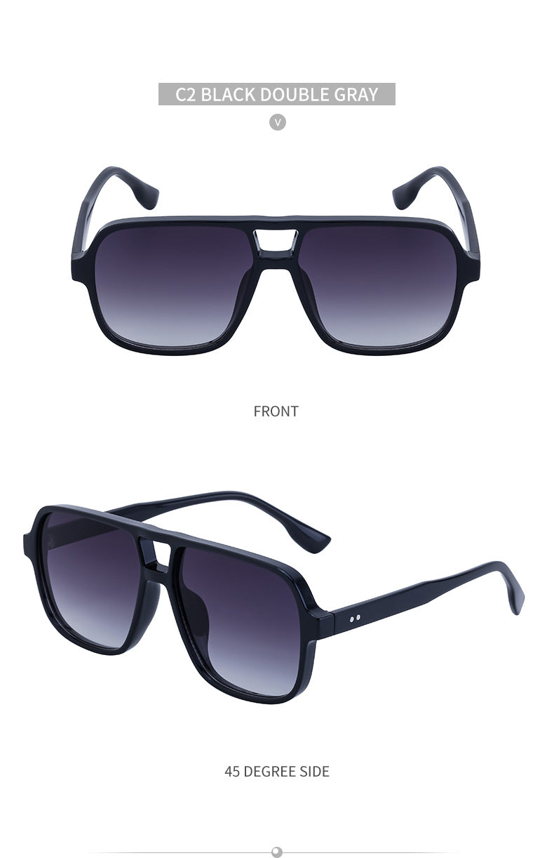 European and American Retro Double Bridge Sunglasses for Men, Large Frame Driving Sunglasses, Men's Outdoor Hiking Sun Protection Glasses shades