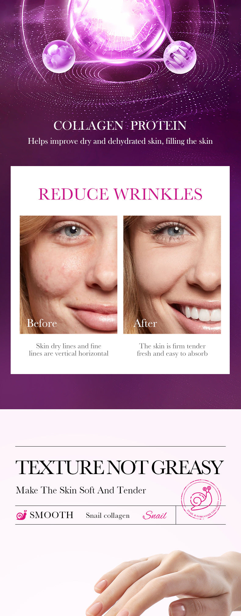 Full English Snail Face Cream50g Collagen Hydrating Moisturizing Cream  Foreign Trade Wholesale