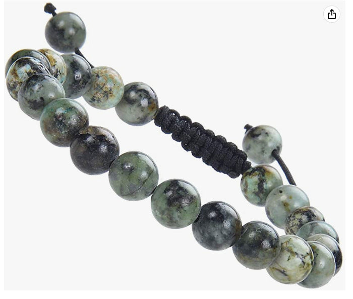 Blue Tiger Eye Stone Bracelet Single Circle Natural Stone Beaded Bracelet Volcanic Stone White Pine Chicken Wing Wood Long Bracelet