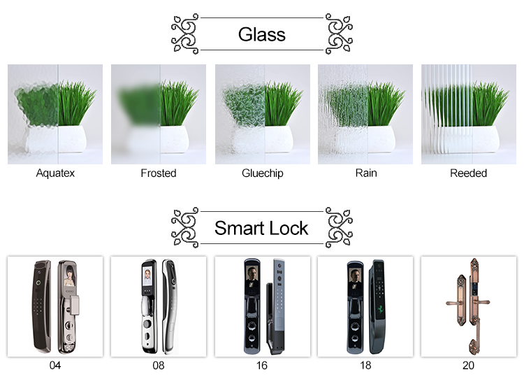 Modern House Exterior Door Double Tempered Glass Door Entry Wrought Iron Door Design