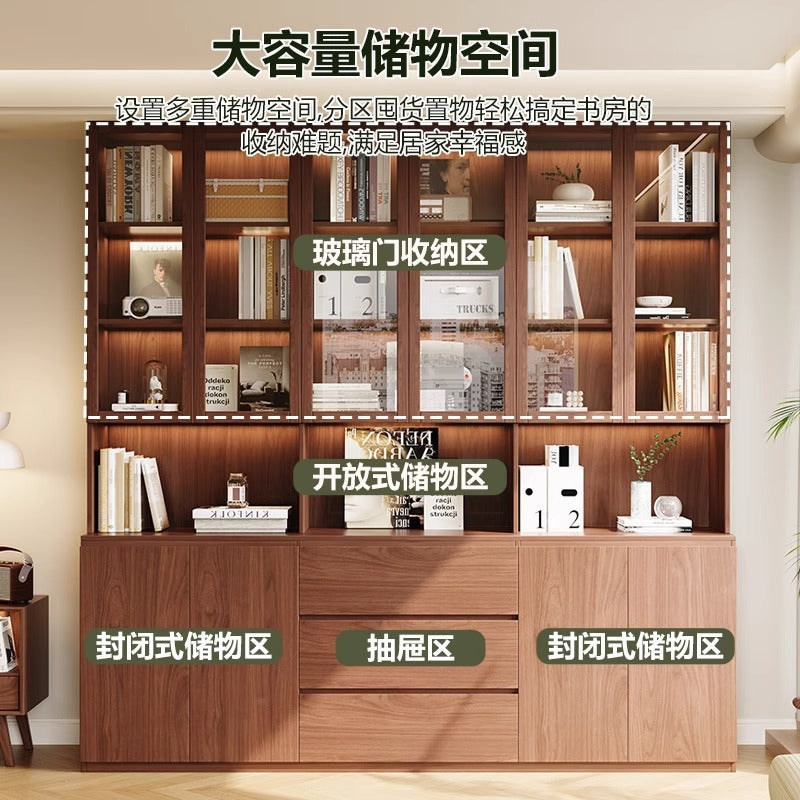 ENF Grade Oak Bookshelf Bookcase Floor-standing Storage Rack Living Room Wall-mounted Integrated Bookcase Storage Cabinet Organizer