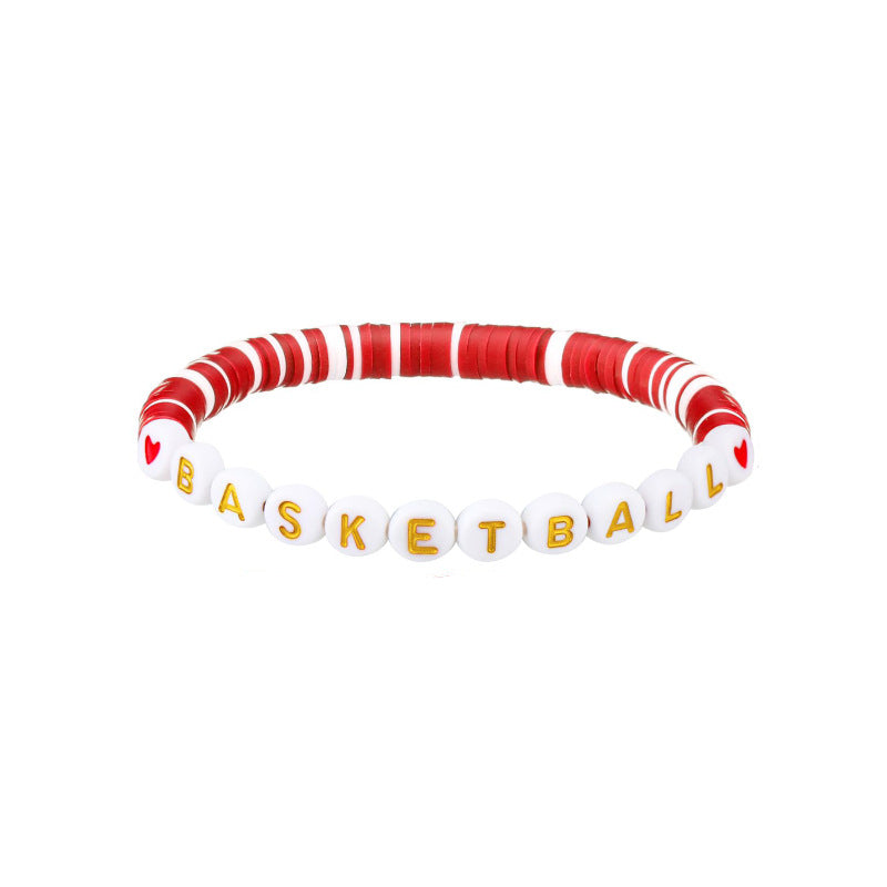 BASKETBALL Letter Soft Clay Bracelet Men's Gift Acrylic Beaded Basketball Sports Letter Soft Clay Bracelet