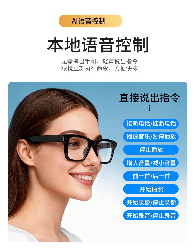 In stock wholesale ai Smart Translation Bluetooth Glasses1200w Photography and videography dual microphone noise reduction live streaming stable output