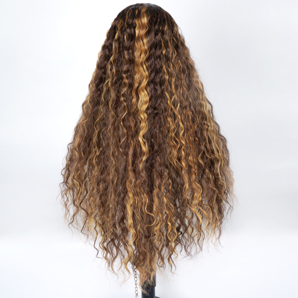 Cross-Border Hot-Selling Forehead Lace Hand-Crocheted Long Curly Wig Hairpiece Lace Front Curly Wig