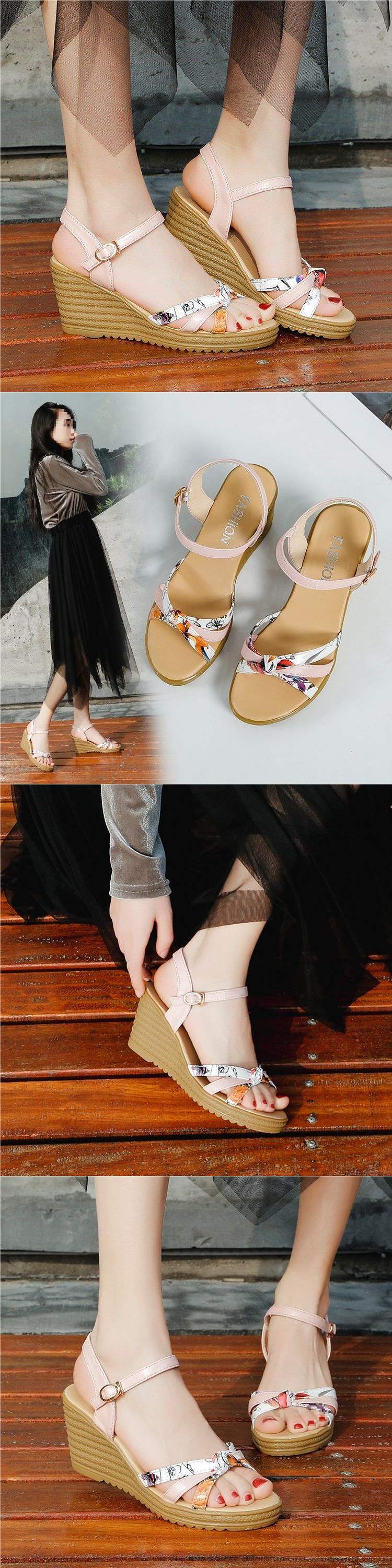 Korean Style2025Summer New Wedge Fish Mouth Women's Sandals Platform Thick Sole Student Shoes High Heel Women's Sandals Trendy