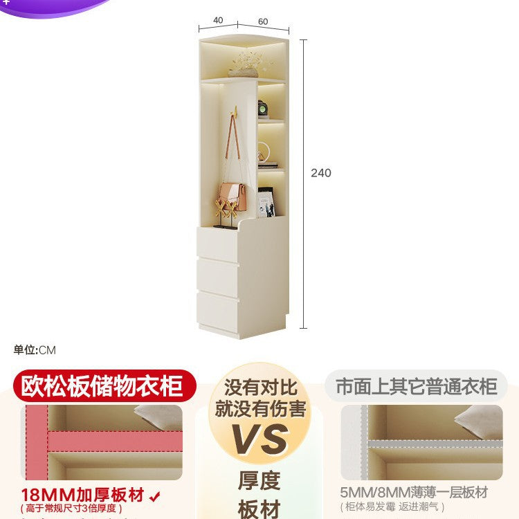 E0European Pine Board Warm White Sliding Door Wardrobe Desk Integrated Set Cream Style Bedroom Home Solid Wood Large Wardrobe