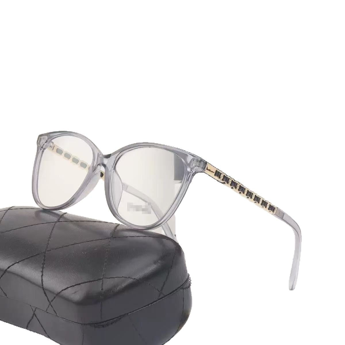 Chanel Style Eyeglass Frames3408Black Frame Plain Glasses Female Blogger Same Style Anti-Blue Light Radiation Outdoor Street Shooting Glasses
