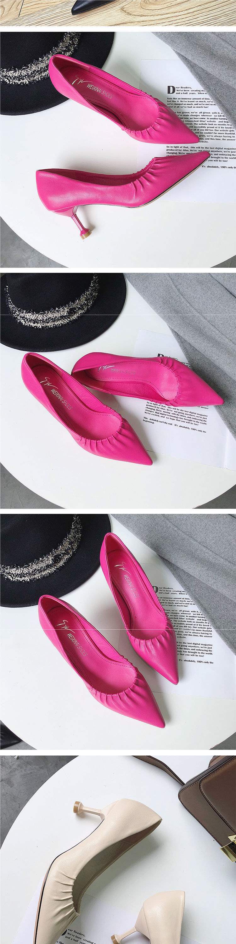 Women's High Heels2025New European Style Thin Heel Mid Heel Pointed Toe Fashion Chanel Style Single Shoes Work Leather Shoes for Women