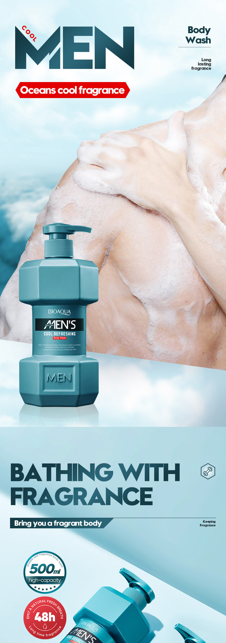 Full English Men's Ocean Refreshing Fragrance Shower Gel BIOAOUA  foreign trade wholesale of cleansing body wash