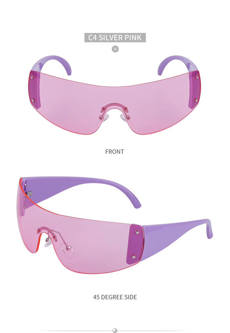 Women's trendy high-end windproof sunglasses Y2K Millennium Frameless Cycling Anti-UV Sunglasses Women's Wholesale