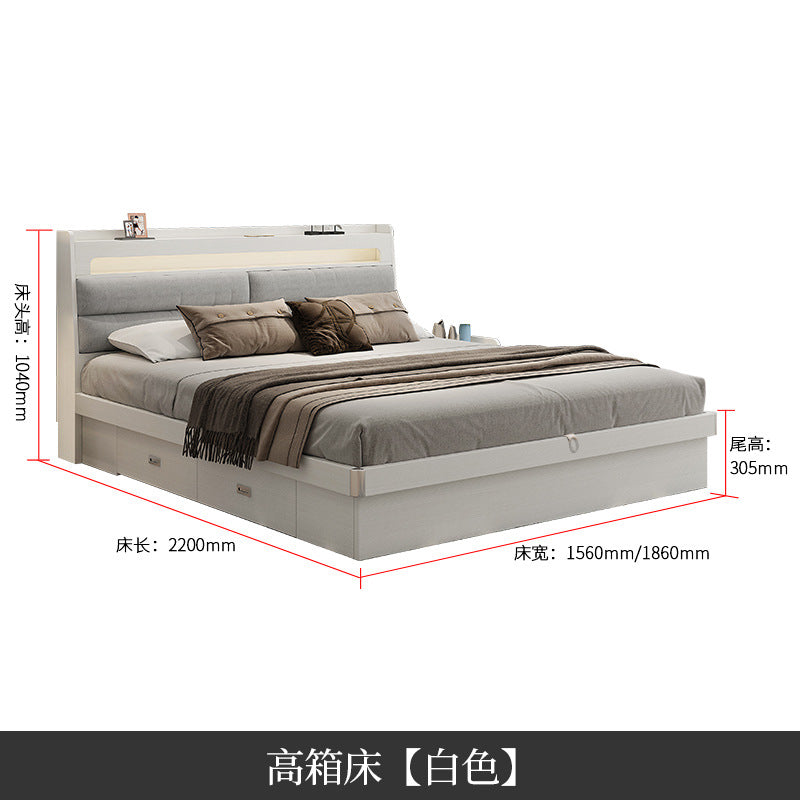 Factory Custom Tech Fabric Bed1.8Gray High Box Storage Bed for Bedroom Double Bed, No Paint Needed, Storage Artifact