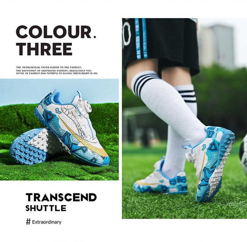 New Children's Rotating Buckle Broken Nail Training Football Shoes Girls Boys Primary School Students Competition Training Sneakers