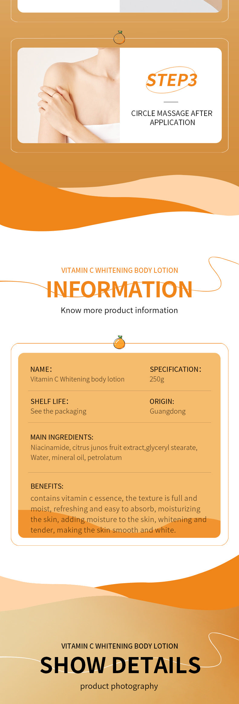 Full English VC Whitening Body Lotion SADOER Vitamin C Moisturizing and Hydrating Skin Care  Wholesale