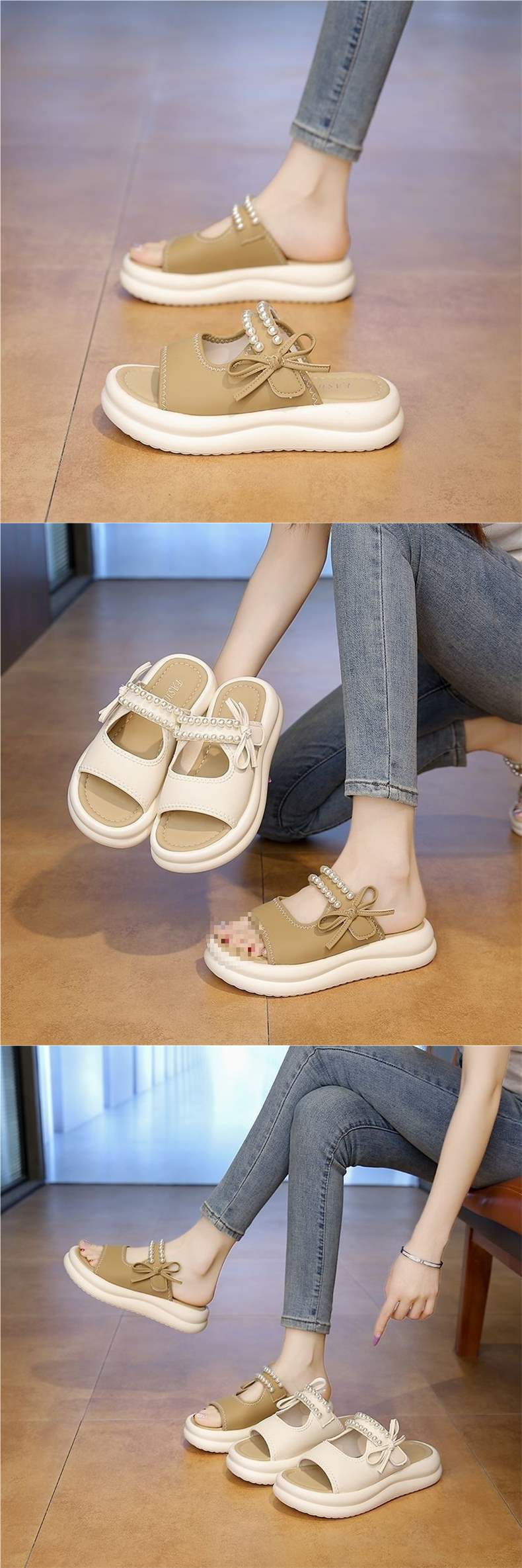 Beautiful Genuine Soft Leather Thick-Soled Women's Summer Slippers2025New style fairy-style outdoor slippers, lightweight and soft