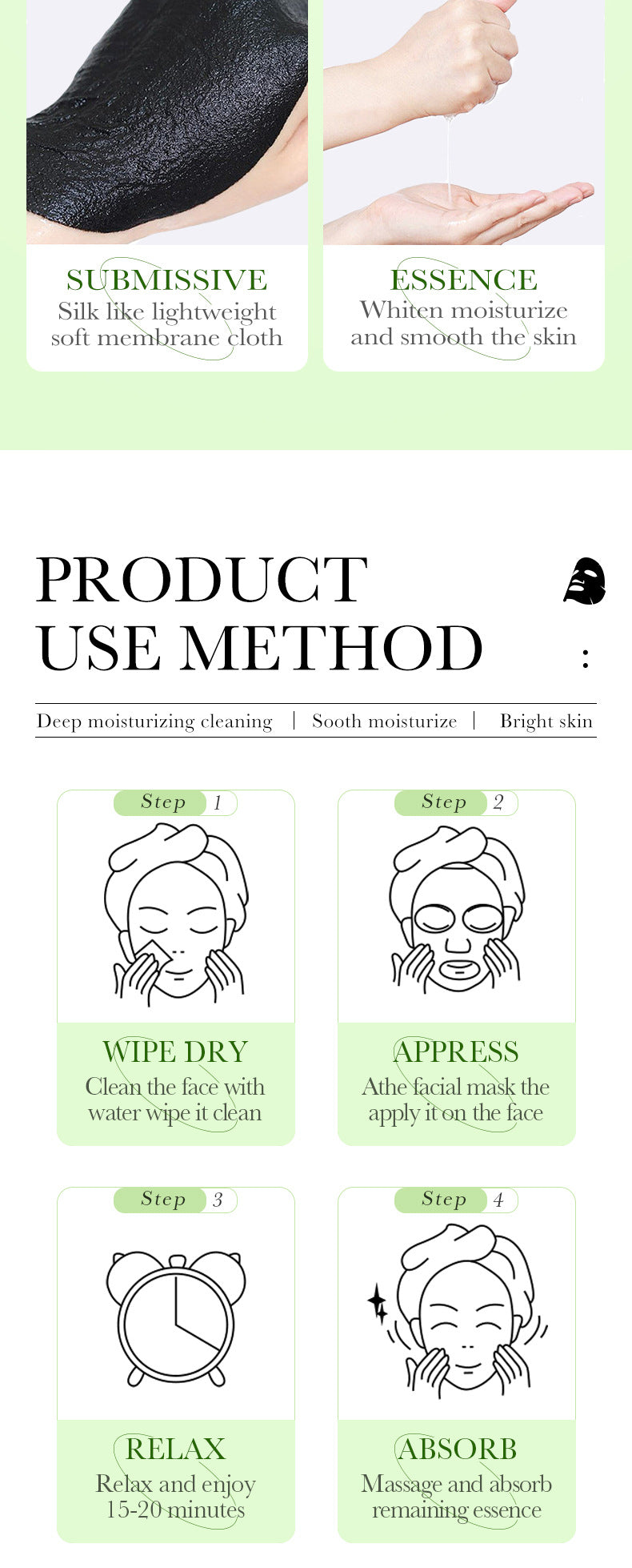 Full English Bamboo Charcoal Black Mask SADOER Whitening, hydrating, moisturizing, brightening face mask sheet  wholesale