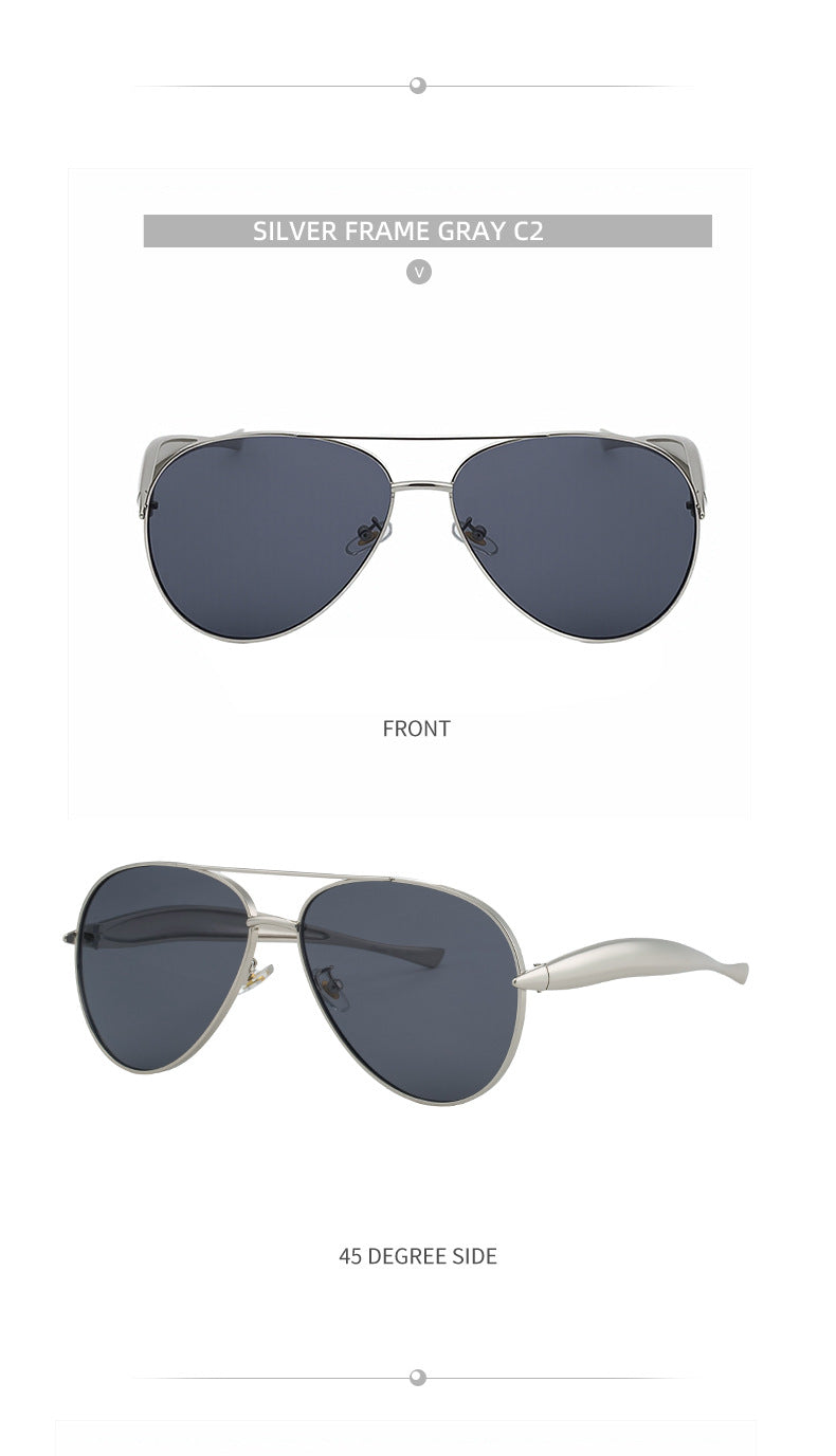 Toad-shaped Metal Sunglasses2025New Retro Plain Sunglasses High-End Feel Women Street Style Trendy Sunglasses
