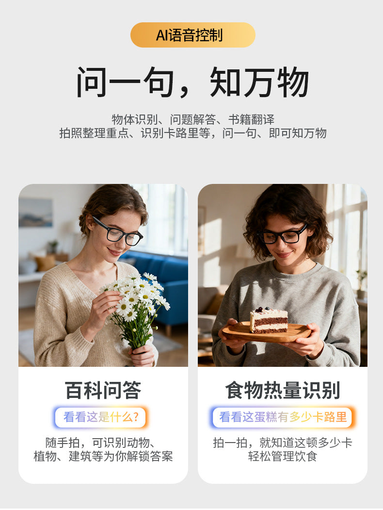 Source Manufacturer ai Smart Bluetooth Glasses HD Camera Photo Support Live Streaming Long Battery Life Wearable Device New Product