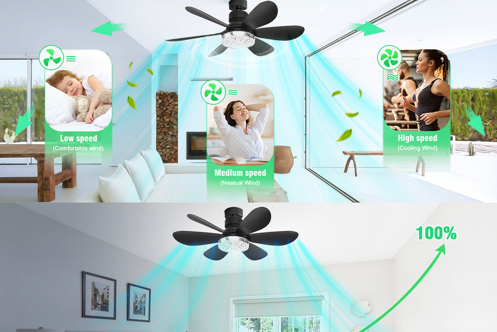 40W Crystal Fan Light Ceiling Fan Light Flower-Shaped Fan Light Living Room Ceiling Fan Light Simple Detachable Fan Blade Light Colorful