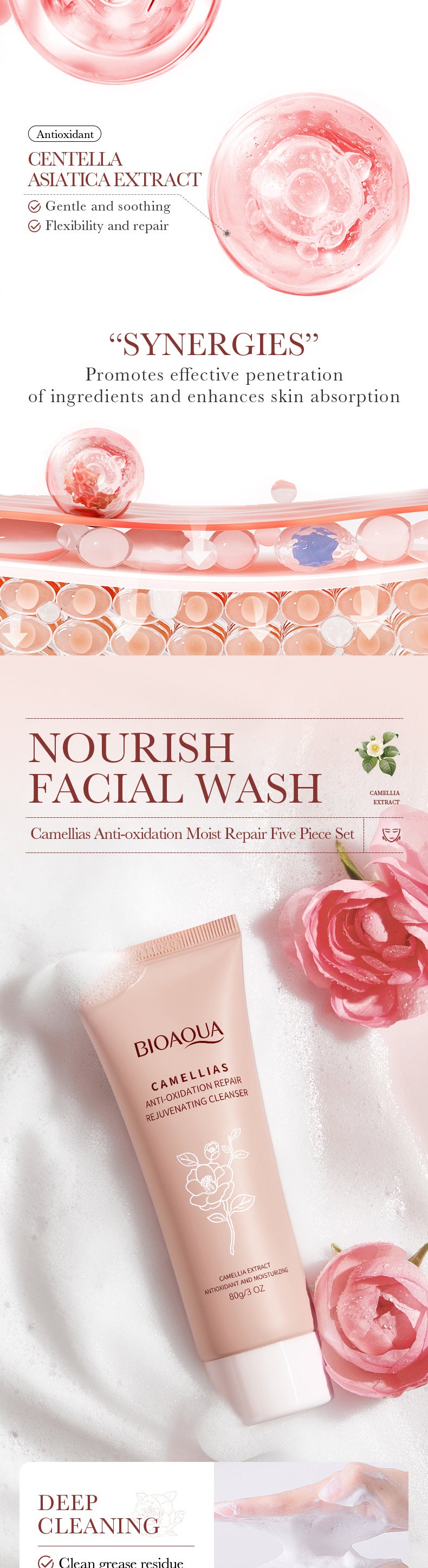 Full English Camellia Five-piece Set BIOAOUA Hydrating and Moisturizing Skincare Set  Wholesale