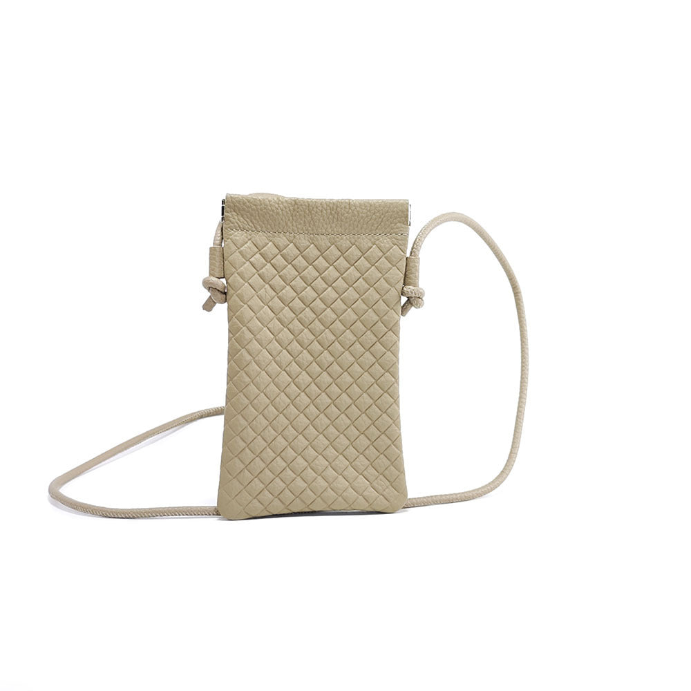 Genuine Leather Phone Bag for Women, Crossbody Small Bag, New Woven Pattern Vertical Style, Lightweight Mini Cowhide Walking Bag