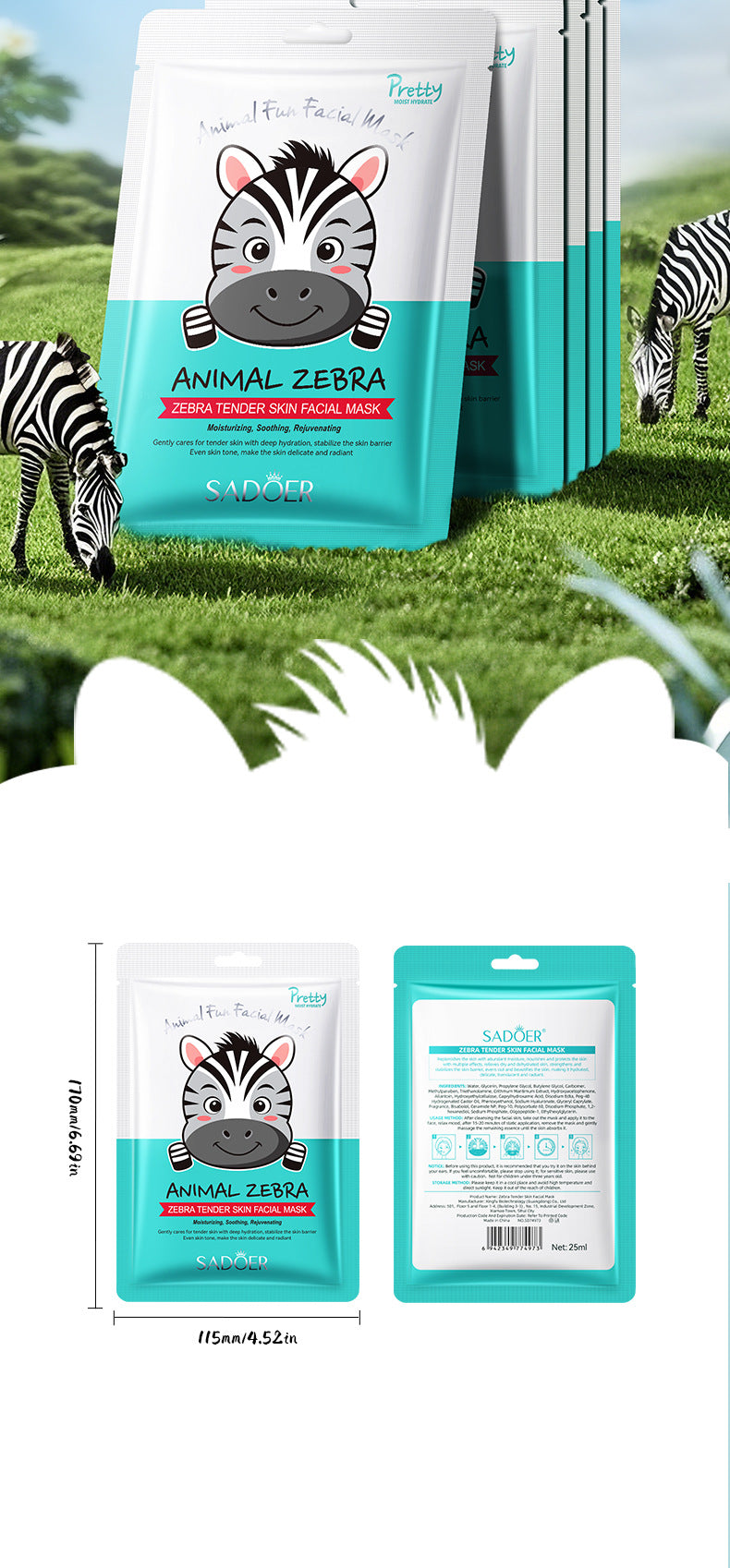 Full English Animal Zebra Pattern Skin Rejuvenation Mask SADOER Moisturizing and Hydrating Face Mask  Wholesale