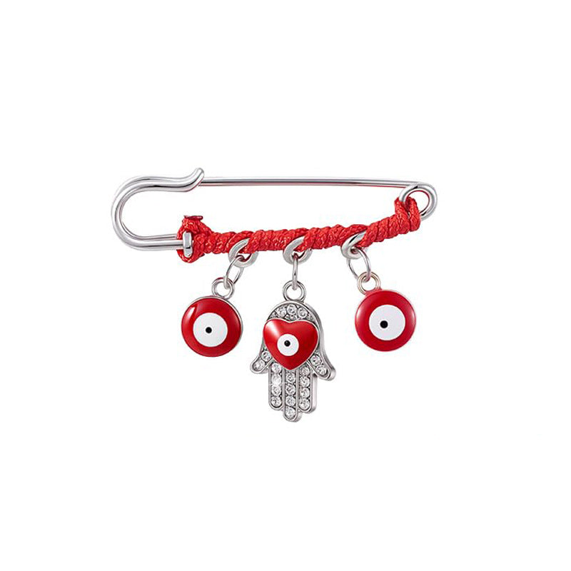 Devil's Eye Brooch for Women Simple Palm Pin Creative Eye Cross Pendant Blue Eye Heart Brooch