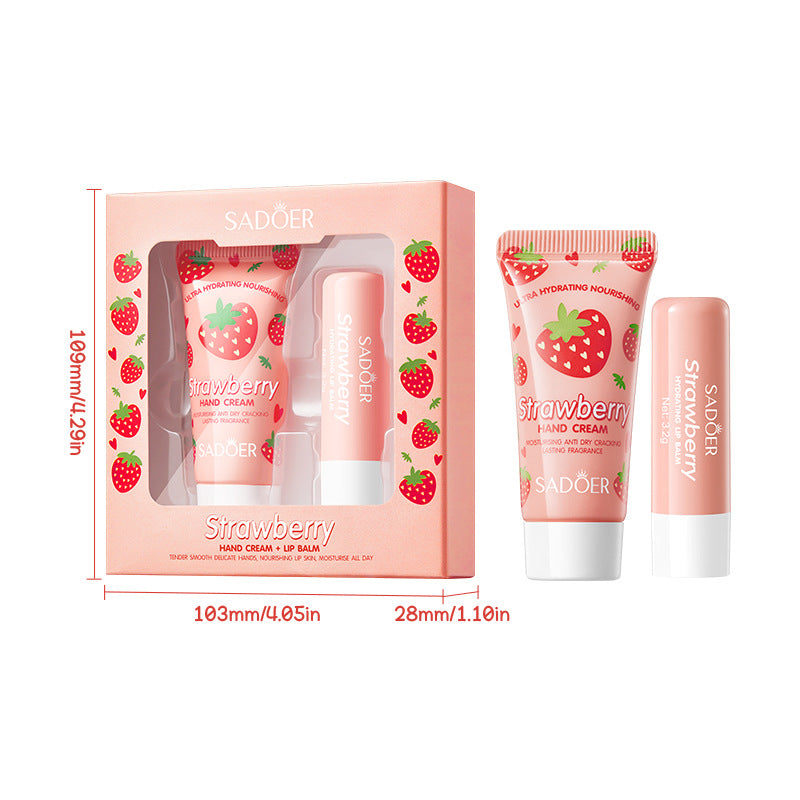Full English Strawberry Hand Cream Lip Balm Set SADOER Nourishing Autumn and Winter Hand Cream Lip Balm  Wholesale