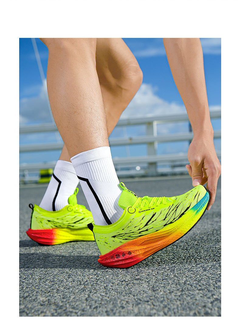 Autumn New Fluorescent Parent-Child Fashion Casual Sports Shoes with Real Carbon Plate High Elasticity Cushioning Outdoor Running Shoes