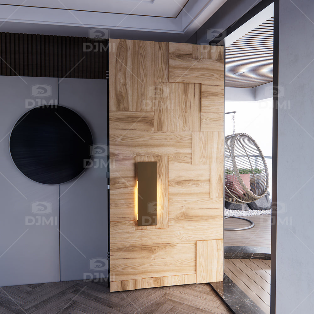 European Luxury House Front Modern Pivot Doors With Handle Wooden Entrance Door Modern Villa Main Door