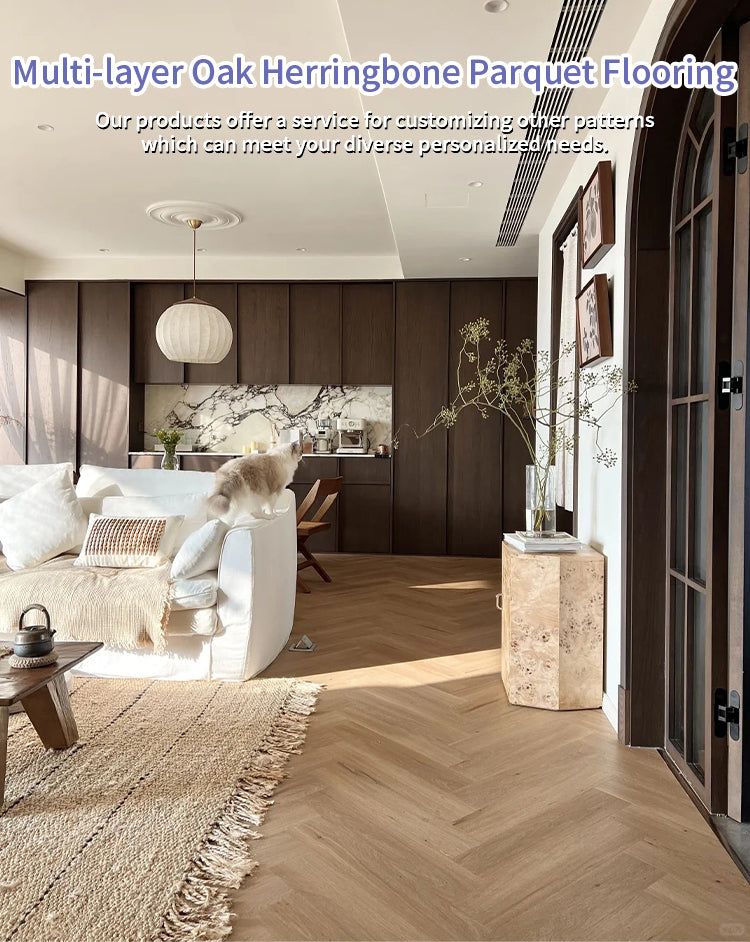 Custom ENF-Certified AB-Grade Solid Wood Oak Herringbone Flooring Click-Lock Multilayer Engineered Exterior Park Luxury Interior