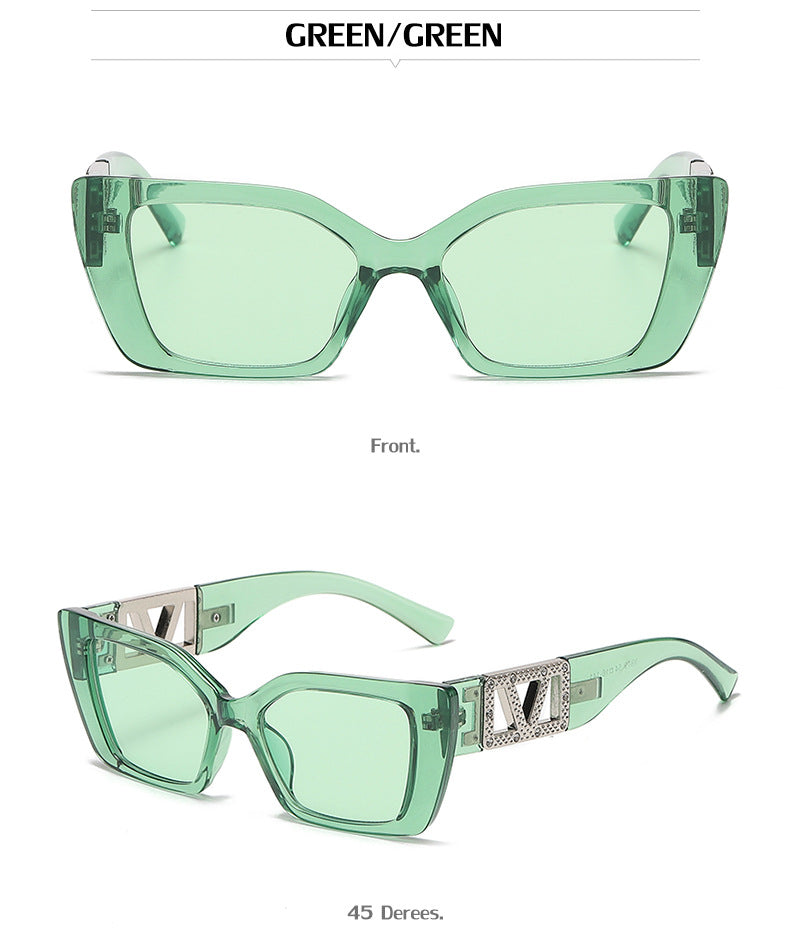 European and American Fashion Small Square Frame Sunglasses for Women, High-End Trendy Cat Eye Diamond-Studded Men's Driving Sunglasses