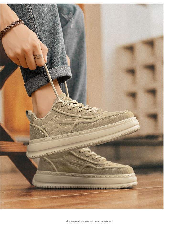 Men's Shoes2025New Summer Breathable Men's Work Height-Increasing Leather Shoes Sports Casual Versatile Thick-Soled Sneakers