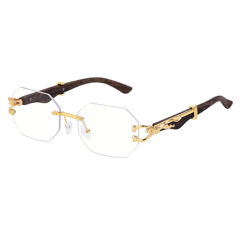 Vintage Imitation Wood Grain Leopard Temple Sunglasses Men's Square Frame Cut Edge Driving Sunglasses Wholesale shades