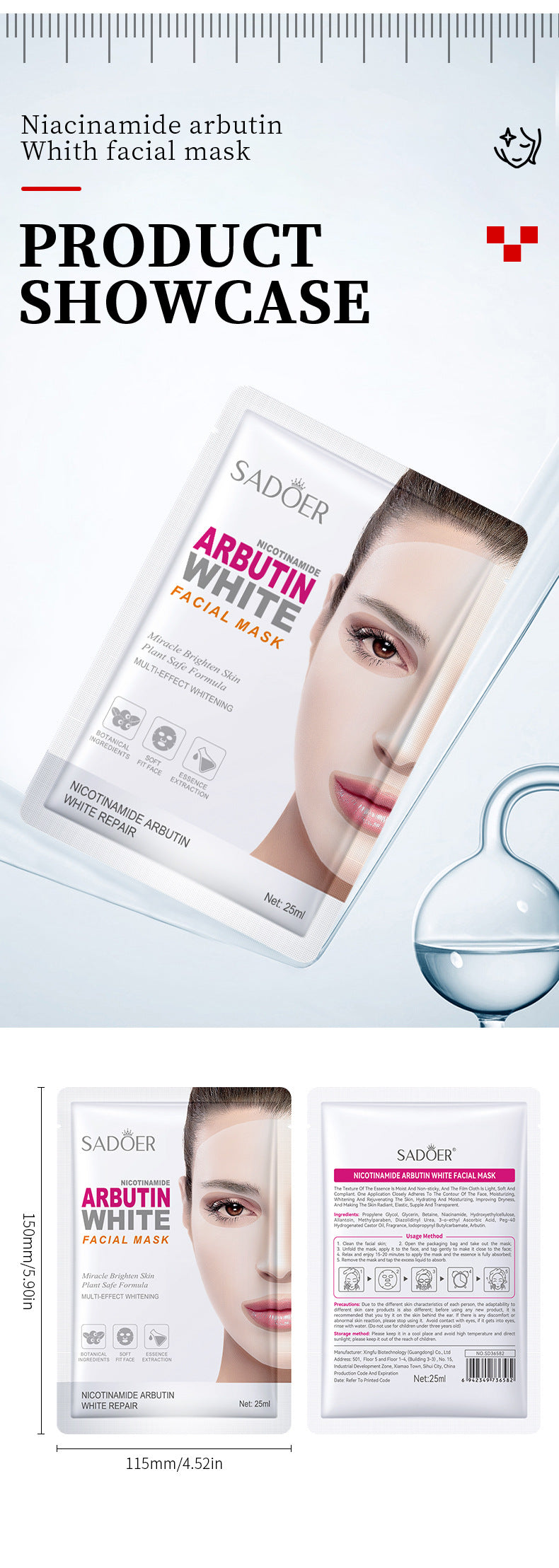 Full English Whitening Face Mask25g SADOER Niacinamide Arbutin Hydrating Moisturizing Tablets  Wholesale