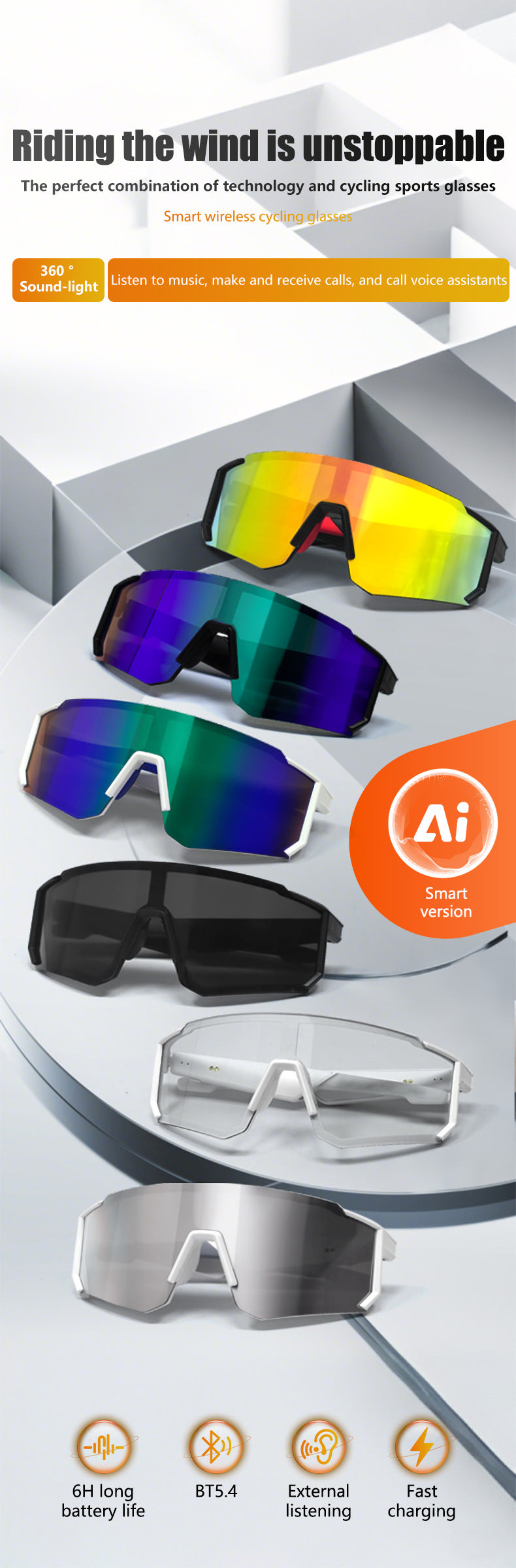 QY01 Pro1Bluetooth Glasses AI Translation Bluetooth Call Music Playback Outdoor Cycling Sports Glasses