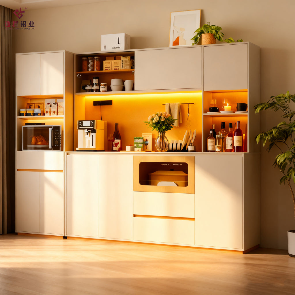 Aluminum Alloy Sideboard Custom Italian Minimalist Wall-Mounted Integrated Storage Cabinet Living Room Shelf Tea Cabinet Factory