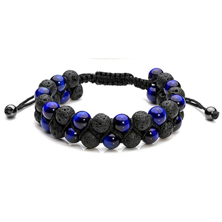 Men's Volcanic Tiger Eye Stone Double Layer Braided Bracelet Lapis Lazuli Agate Beaded Volcanic Black Gallstone Double Row Braided Bracelet