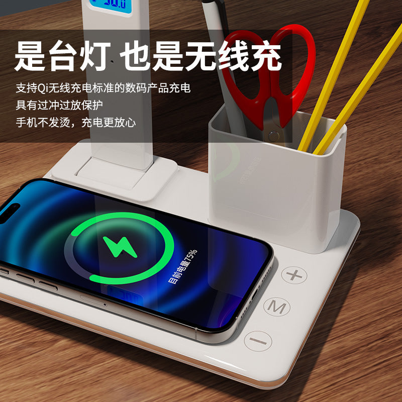 Office Pen Holder Desk Lamp Wireless Charging Touch Eye Protection Desk Lamp Student Dormitory 7-in-1 Multifunctional Night Light